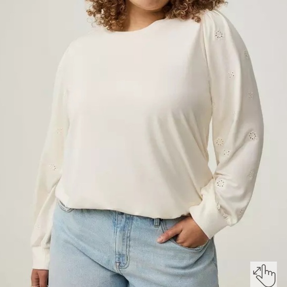NWT Cream Long Sleeve French Terry knit Fabric eyelet detail sleeves Torrid 0 - Picture 2 of 8